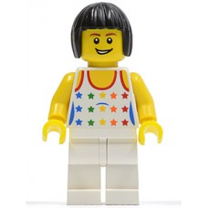 cty182 Shirt with Female Rainbow Stars Pattern, White Legs, Black Bob Cut Hair cty182 Shirt with Female Rainbow Stars Pattern, White Legs, Black Bob Cut Hair